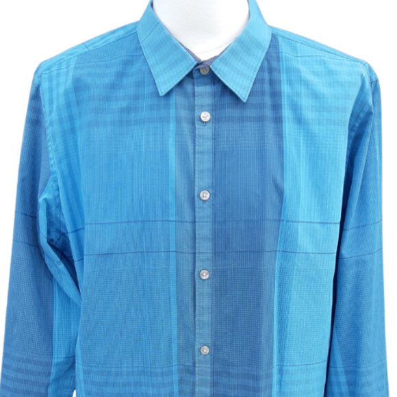 CALVIN KLEIN  SZ L Slim Fit 100% Cotton Blue Plaid LS Men's Button Up Shirt - Picture 6 of 16